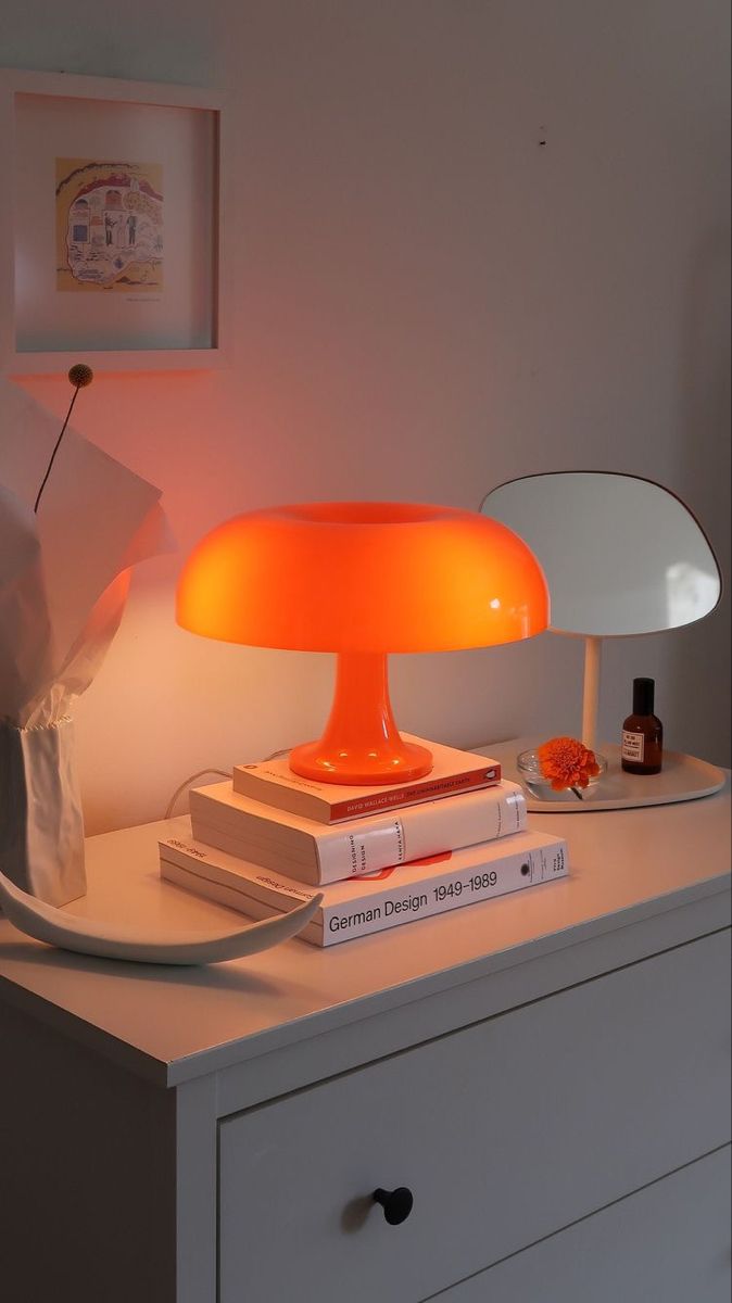 Minimalist Modern Mushroom Table Lamp - Danish Designer Orange Bedside Accent Light