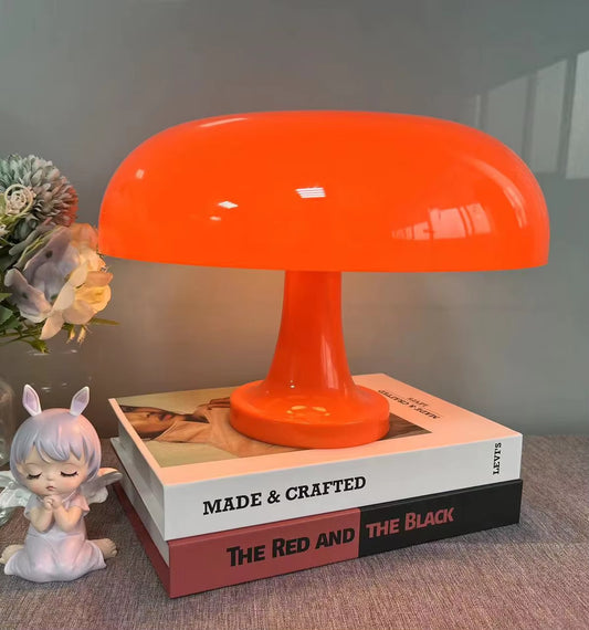 Minimalist Modern Mushroom Table Lamp - Danish Designer Orange Bedside Accent Light