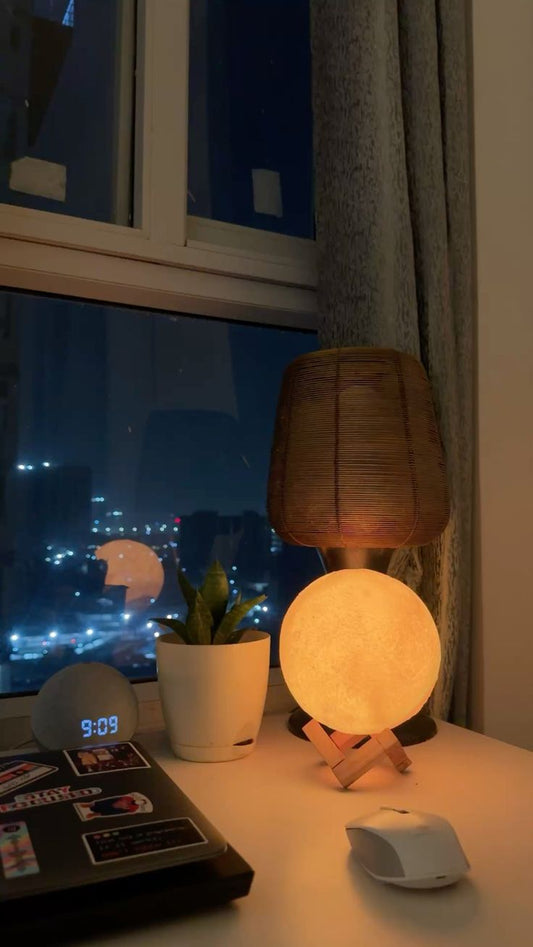 Battery-Powered 8Cm LED Moon Lamp - Starry Night Light with Stand for Bedroom Decor & Kids Gift
