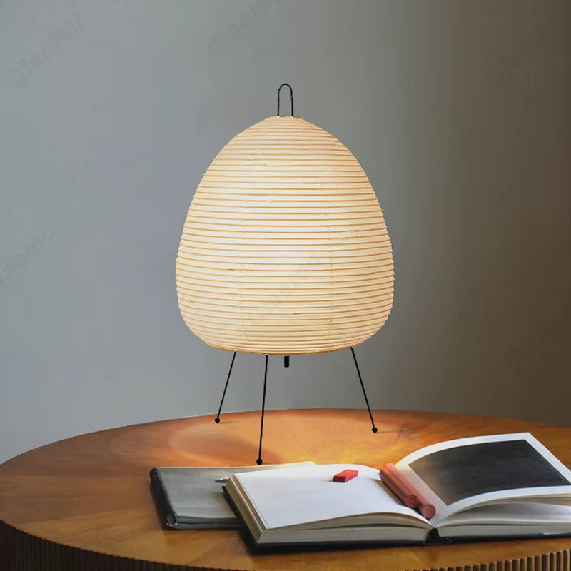 Japanese Tripod Rice Paper Table Lamp - Elegant Lantern-Style LED Desk Light for Bedroom Decor