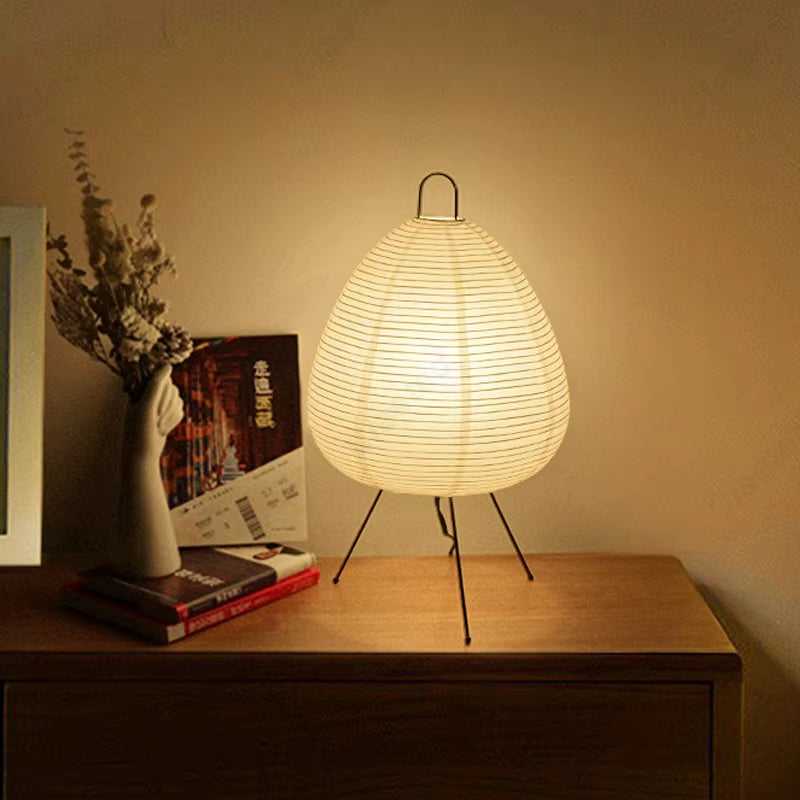 Japanese Tripod Rice Paper Table Lamp - Elegant Lantern-Style LED Desk Light for Bedroom Decor