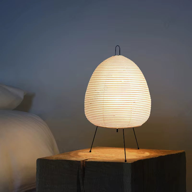 Japanese Tripod Rice Paper Table Lamp - Elegant Lantern-Style LED Desk Light for Bedroom Decor