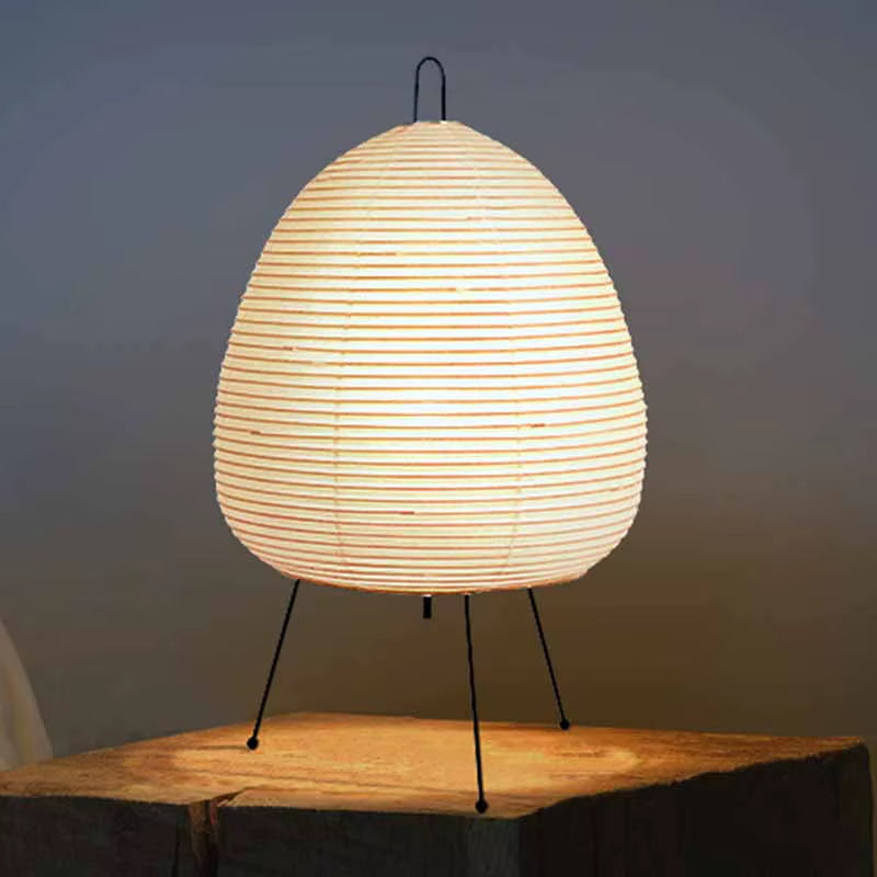 Japanese Tripod Rice Paper Table Lamp - Elegant Lantern-Style LED Desk Light for Bedroom Decor
